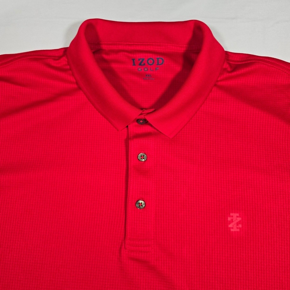 Izod Golf Performance  Mens XXL Red Short Sleeve Grid‎ Texture Polo Shirt